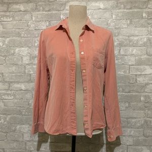 Talbots Orange Peach Salmon Button Down Up Work Collared Shirt Sleeve Beach Top